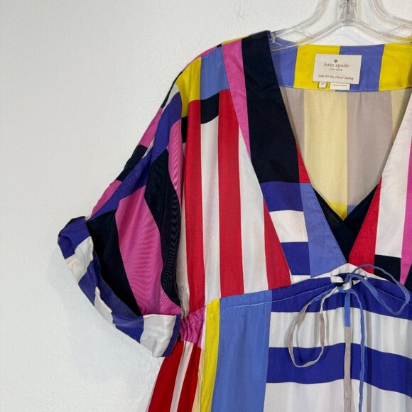 Kate Spade Silk Dress Multicolor Striped Go Fly A Kite Midi Medium - Picture 4 of 11